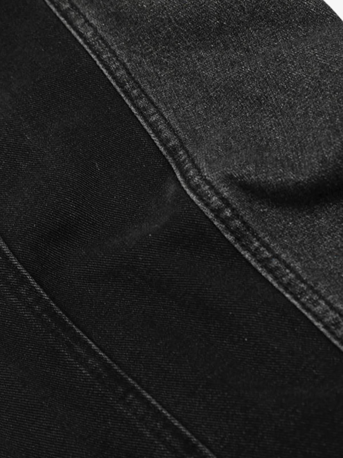 Denim Faux Two-piece Plaid Detachable Scimitar Jeans - 2435