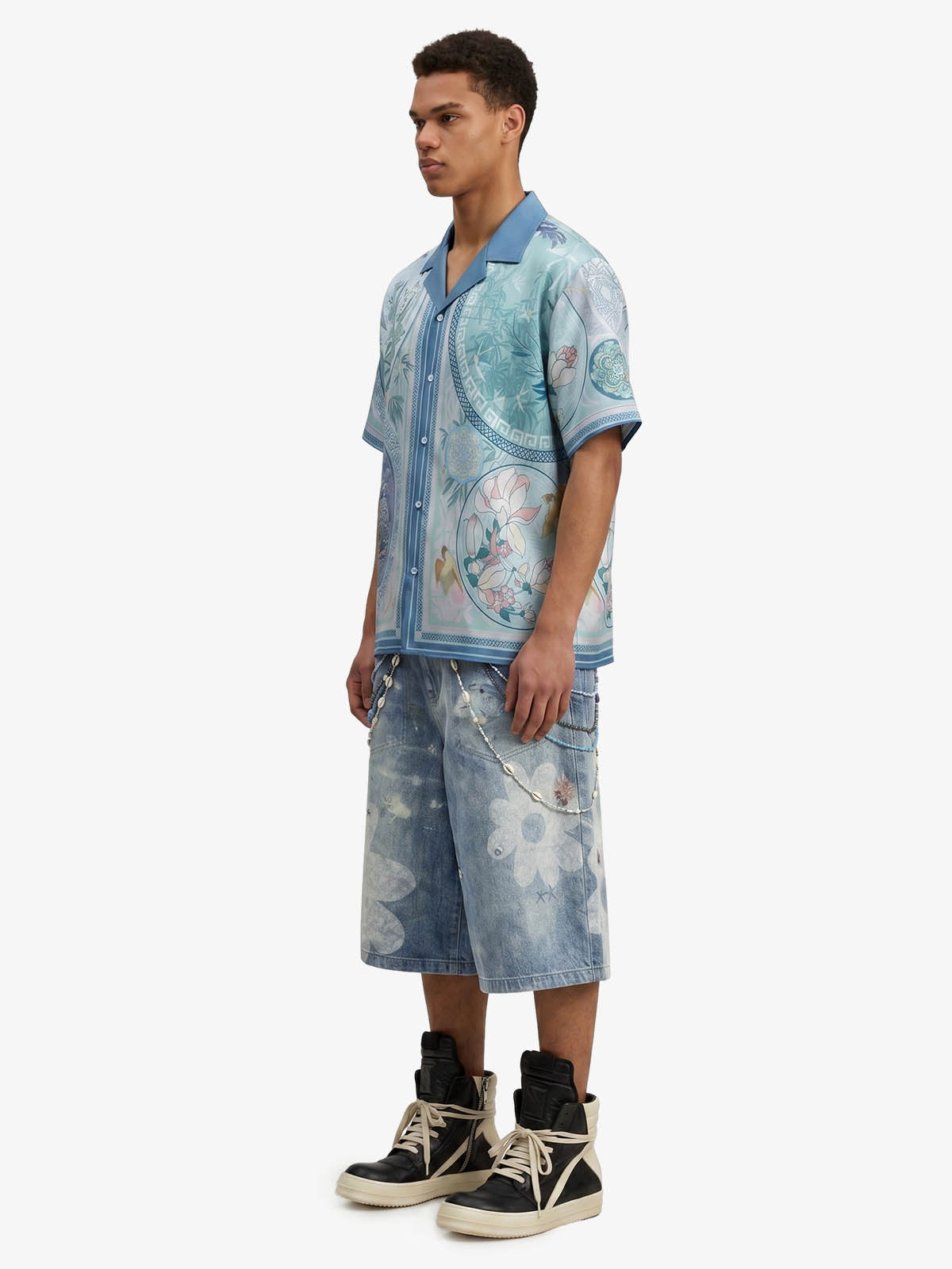 Porcelain Floral Camp Collar Boxy Shirt