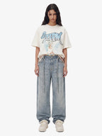 Denim Distressed Belt Diamond Decorated Jeans