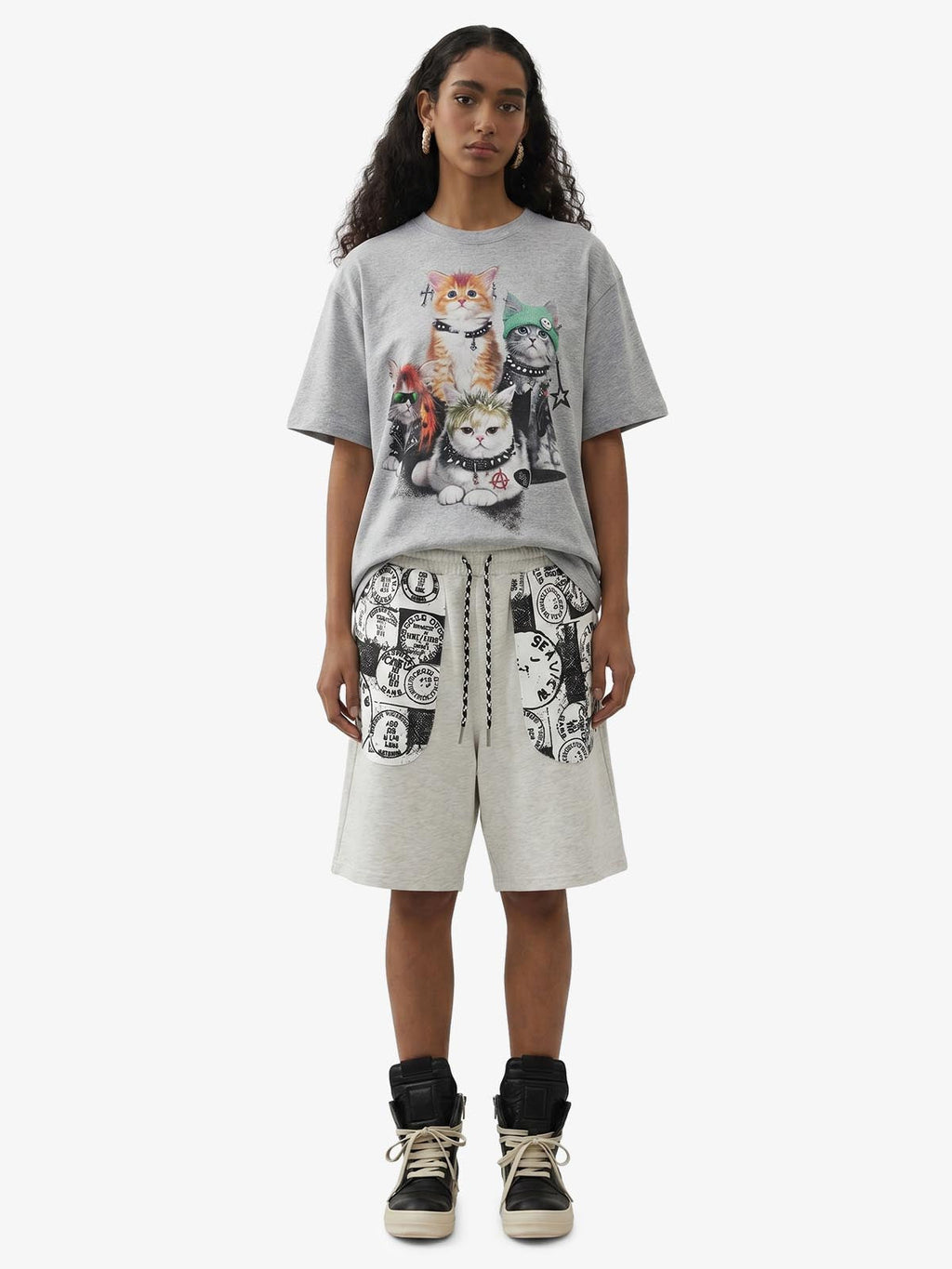 Stamp Print Patch Pocket Knit Shorts