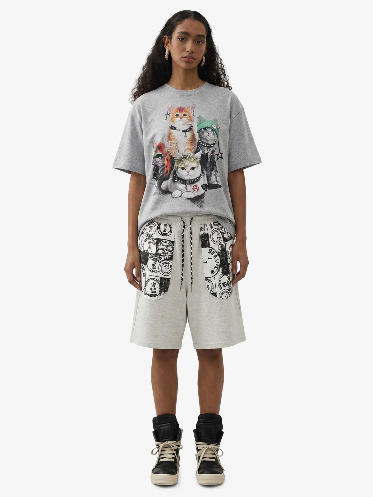 Stamp Print Patch Pocket Knit Shorts