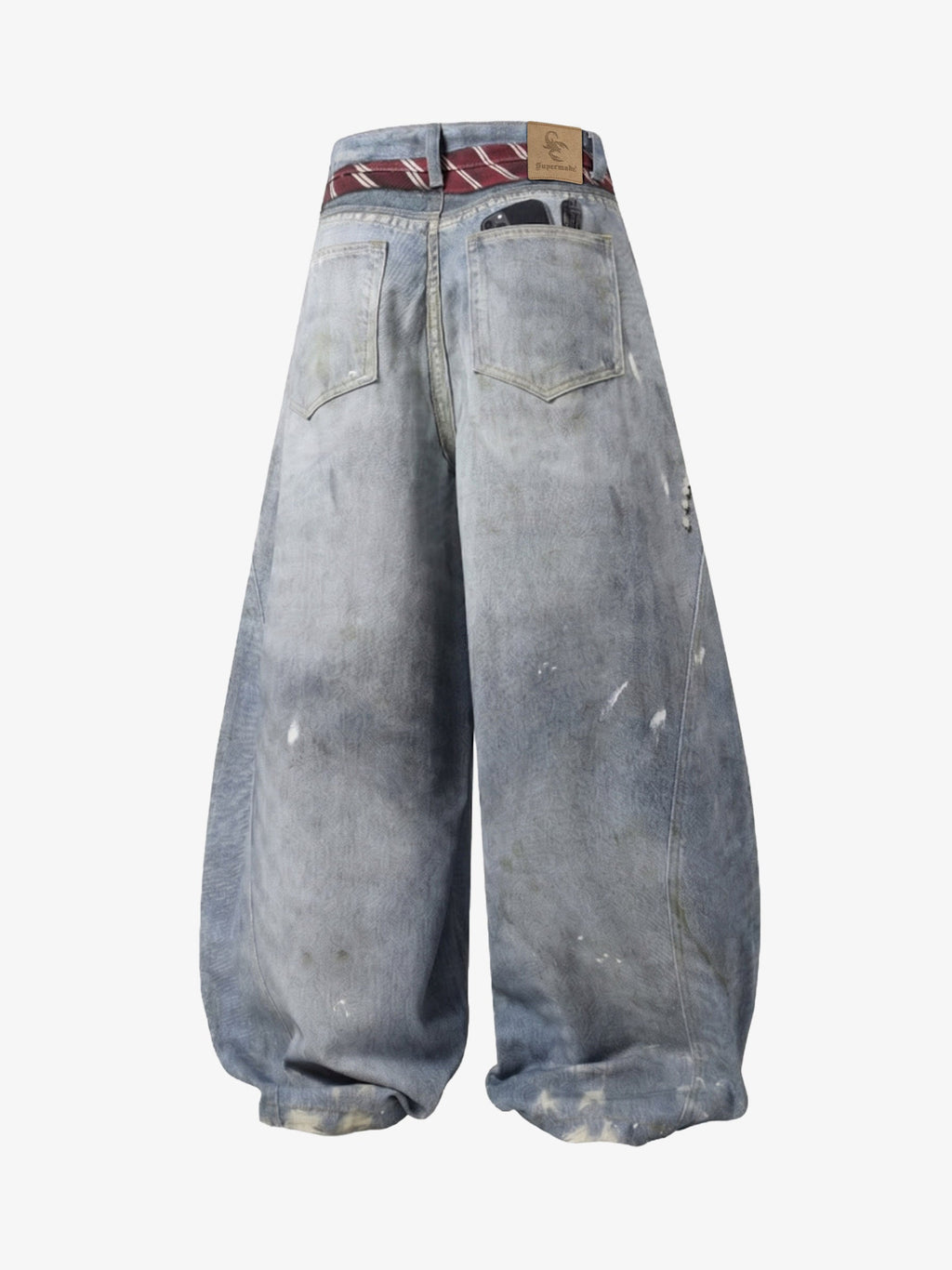 Tie Graphic Print Vintage Wash Wide Leg Denim Jeans