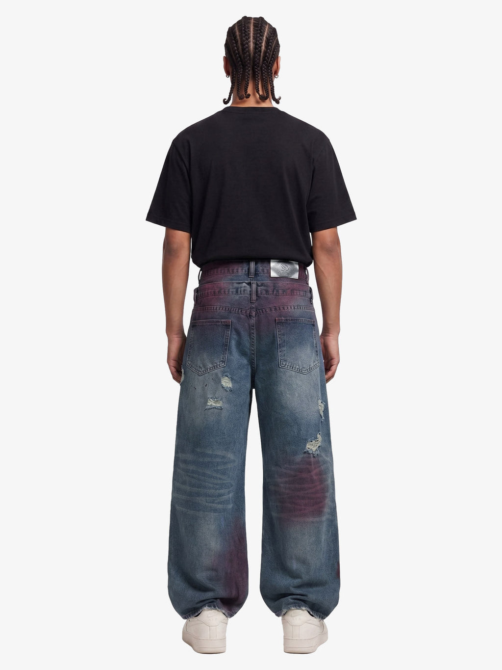 Double-Waist Distressed Wide-Leg Jeans