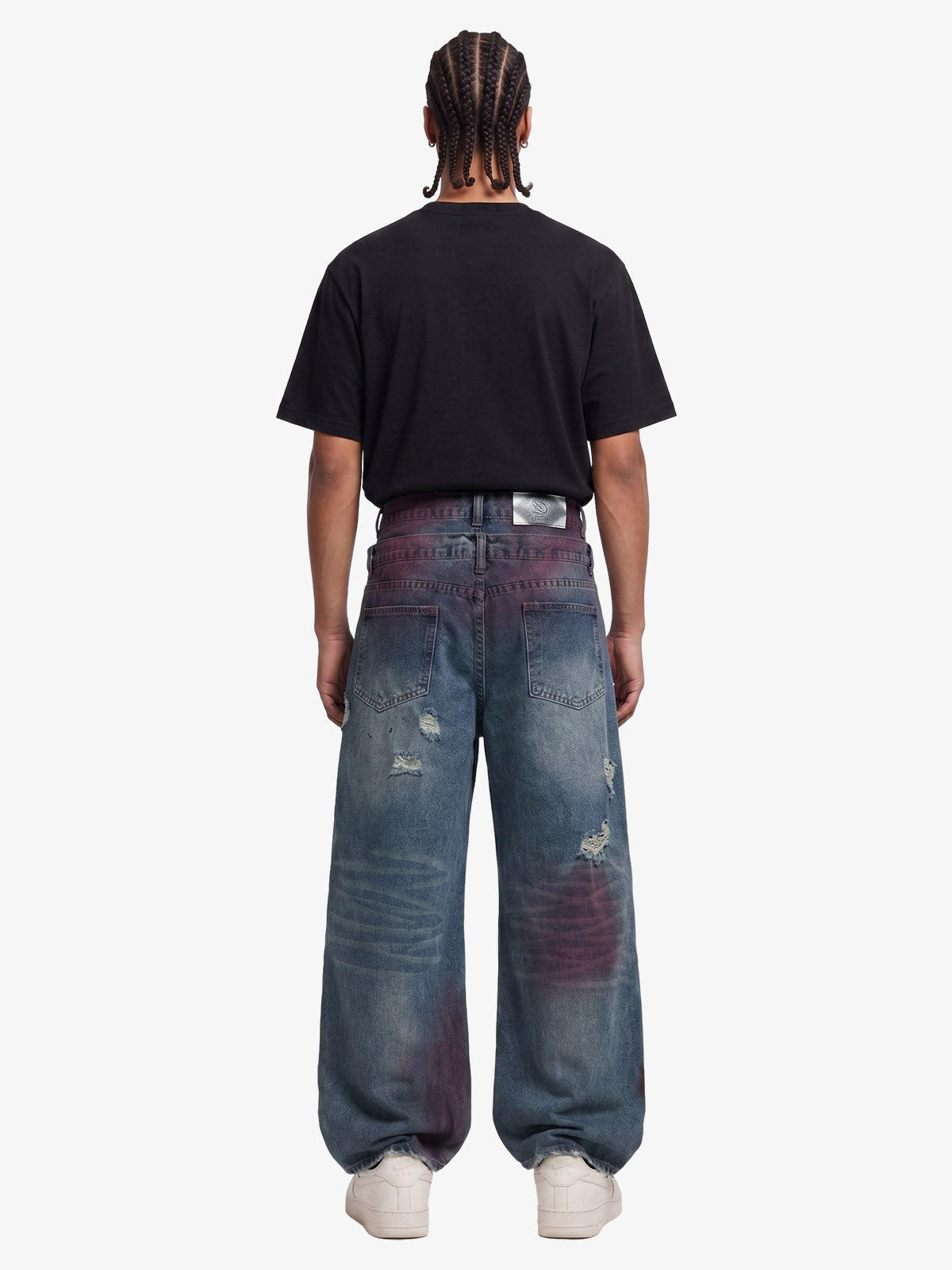 Double-Waist Distressed Wide-Leg Jeans
