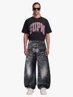 Butterfly Illusion Graphic Print Baggy Jeans