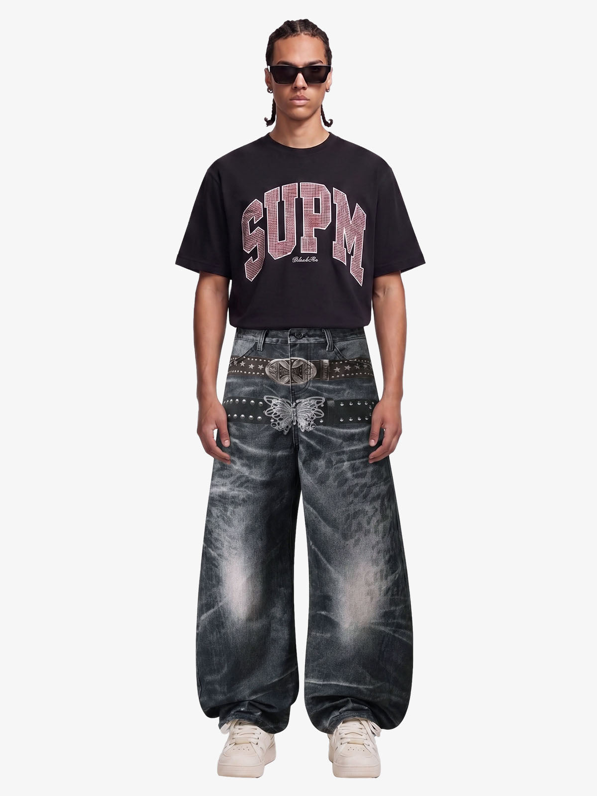 Butterfly Illusion Graphic Print Baggy Jeans