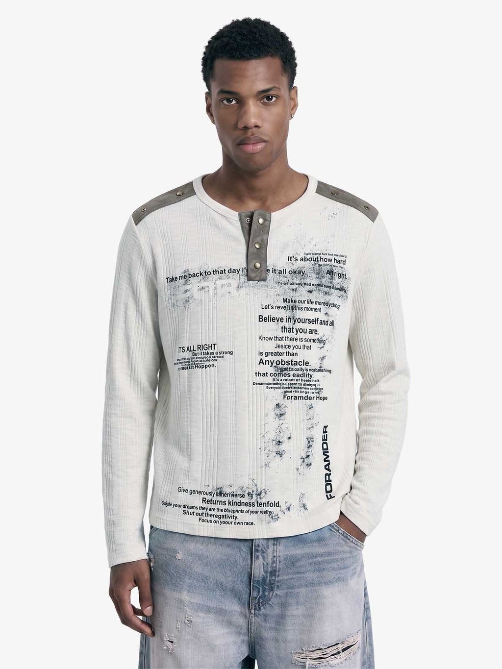 Vintage Graphic Henley Long Sleeve T-Shirt
