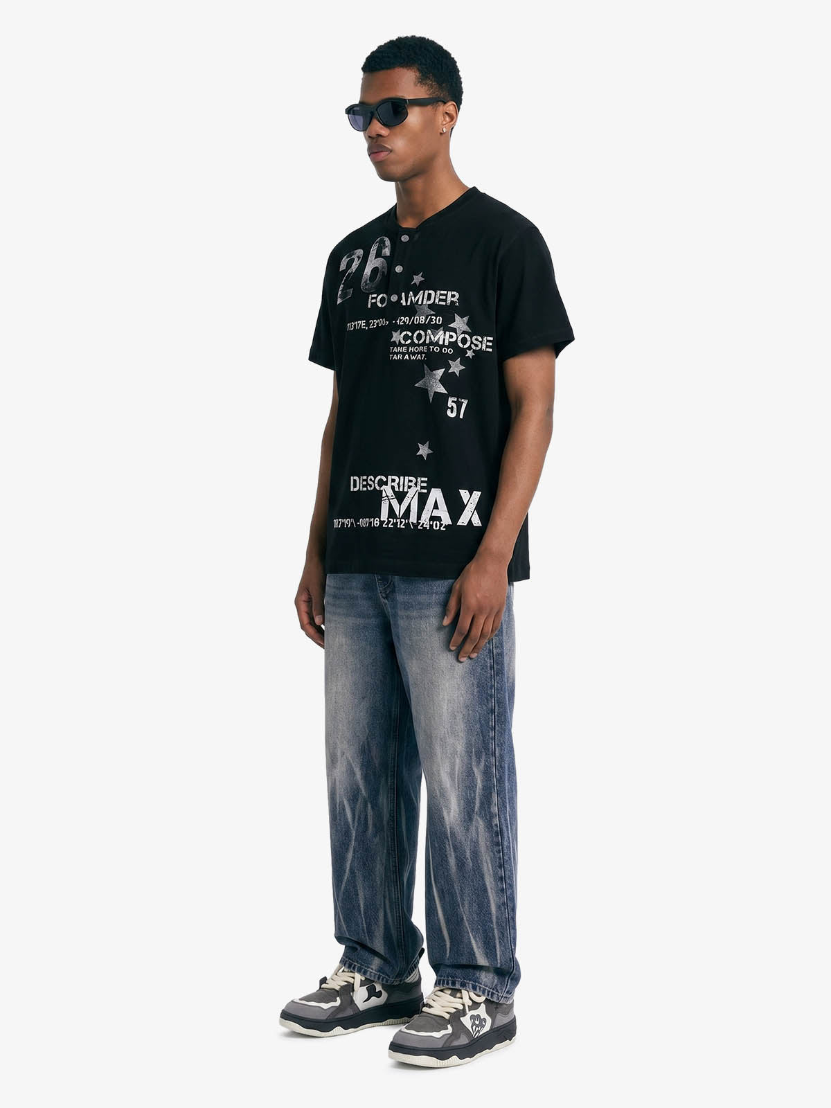 Vintage Coordinate Graphic Henley T-Shirt