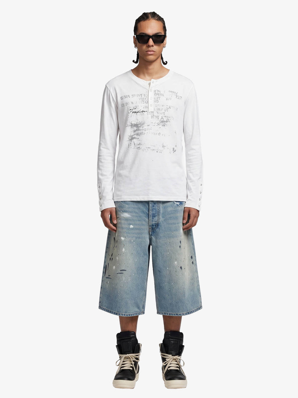 Supermade Industrial Text Print Long Sleeve Henley T-Shirt