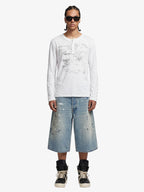 Supermade Industrial Text Print Long Sleeve Henley T-Shirt