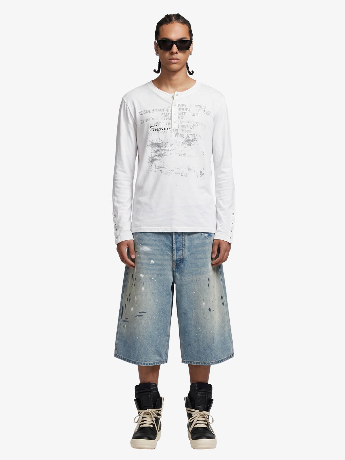 Supermade Industrial Text Print Long Sleeve Henley T-Shirt
