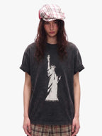 Statue of Liberty Print and Star Details T-Shirt