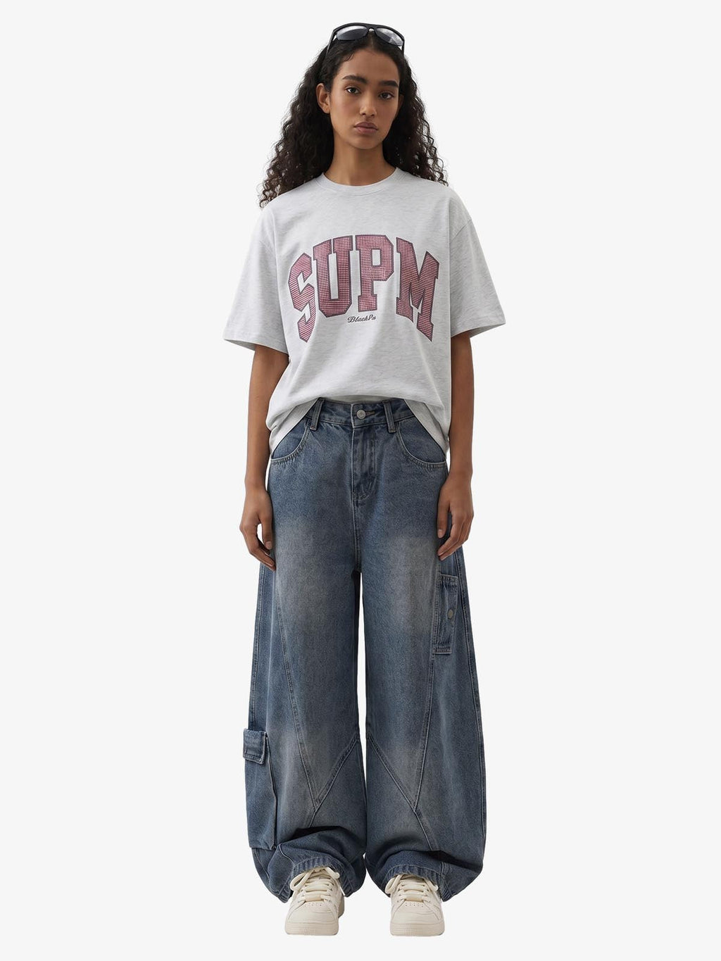 3D Curved Panel Stacked Wide-Leg Denim Jeans