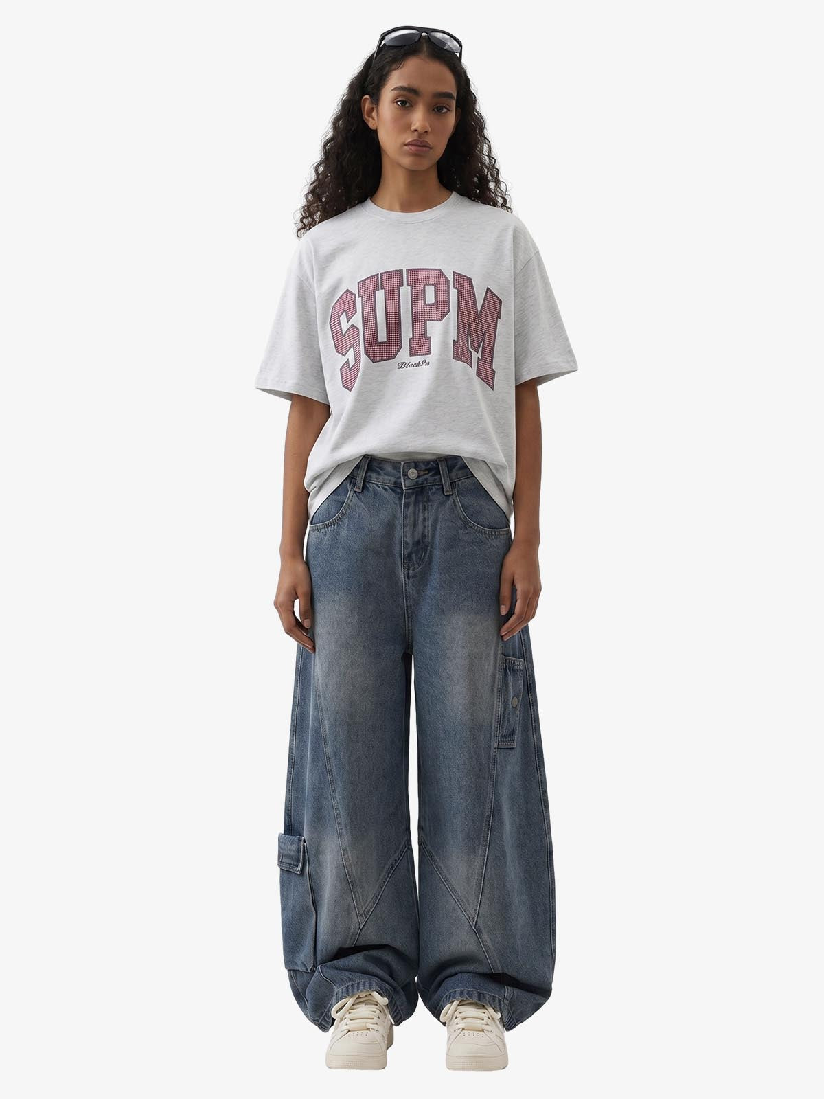 3D Curved Panel Stacked Wide-Leg Denim Jeans