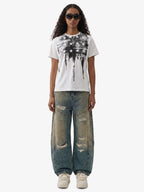 Vintage Mud-Dyed Distressed Barrel Jeans - 2537