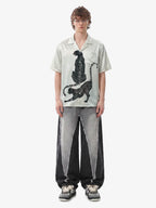 Double Cheetah Graphic Satin Camp Collar Boxy Shirt