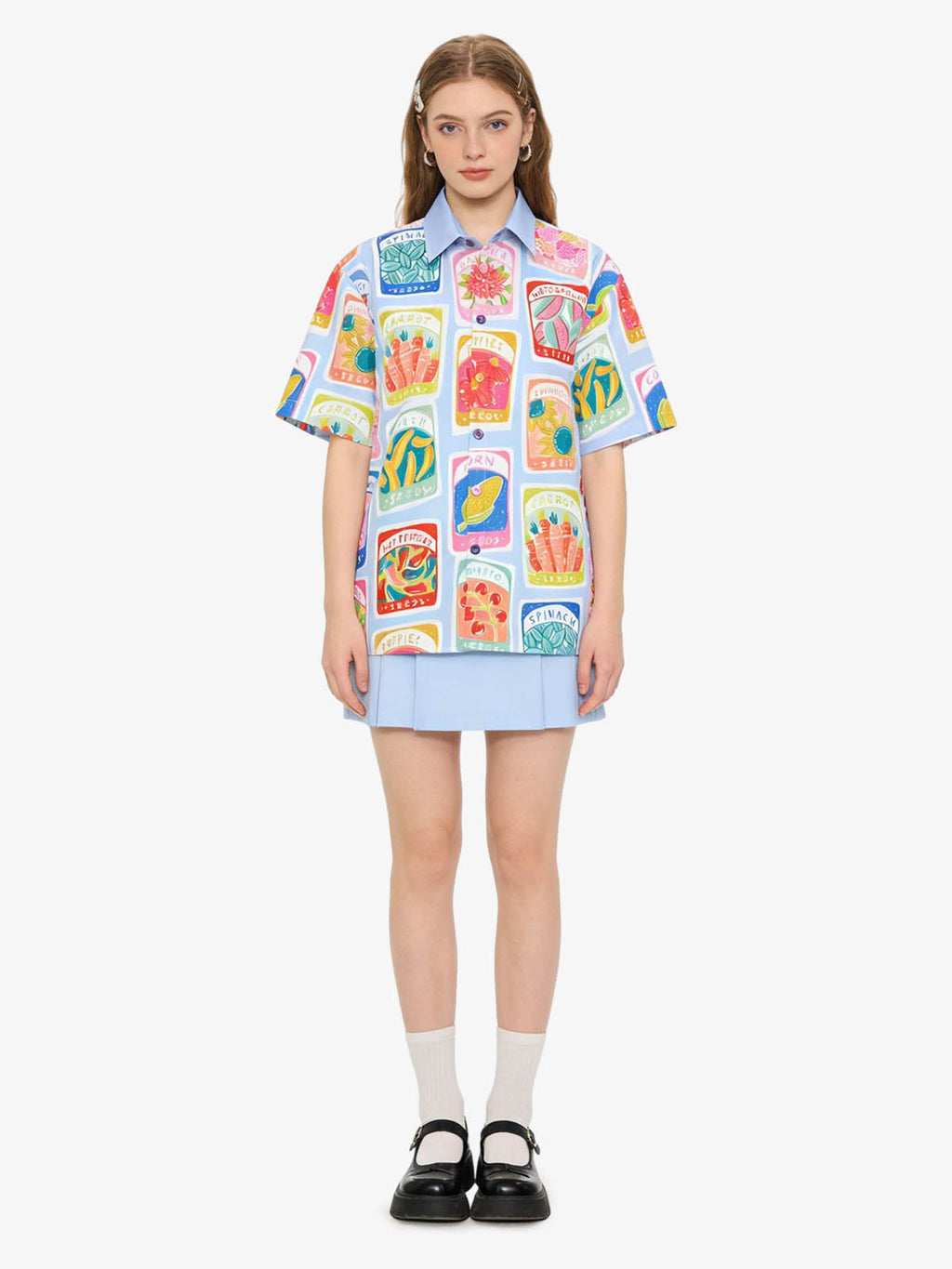 Vintage Seed Packet Camp Collar Boxy Shirt