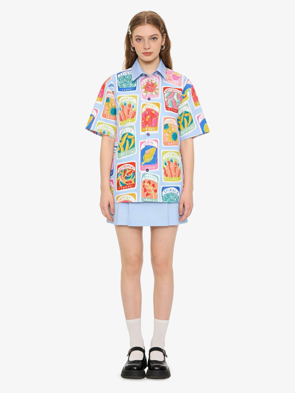 Vintage Seed Packet Camp Collar Boxy Shirt