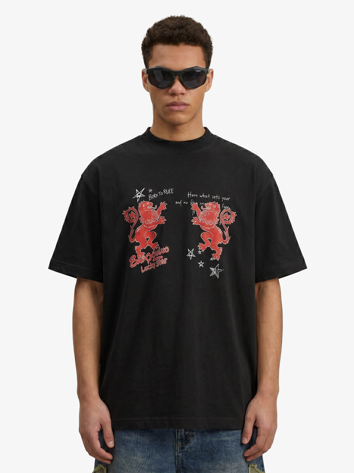 Heraldic Lion Acid-Wash Jersey T-Shirt