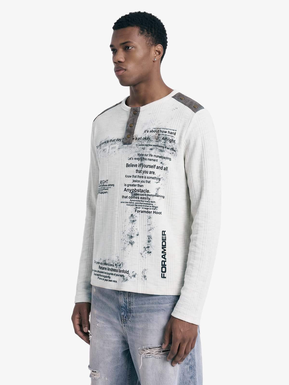 Vintage Graphic Henley Long Sleeve T-Shirt