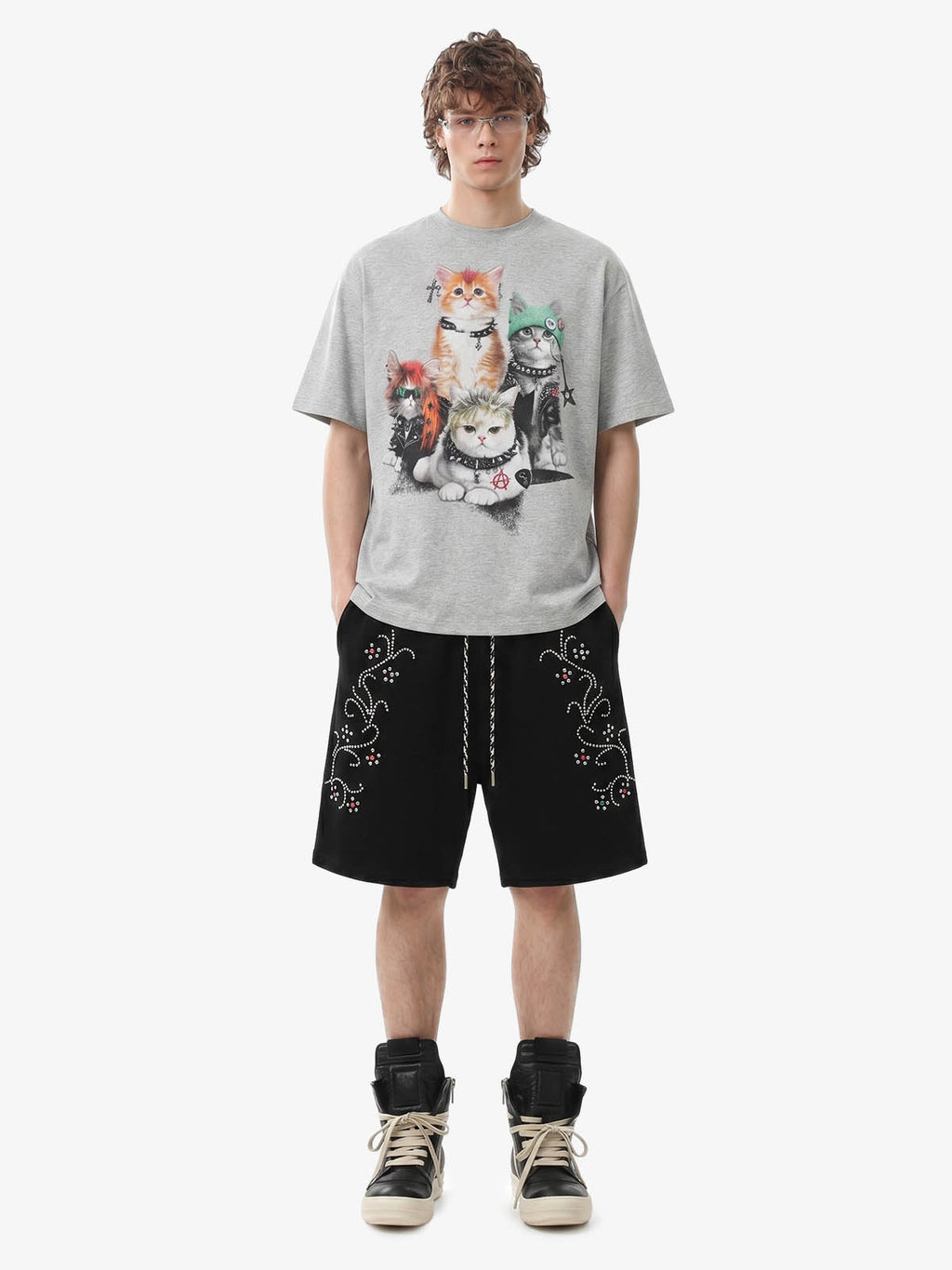 Rhinestone Graphic Knit Shorts