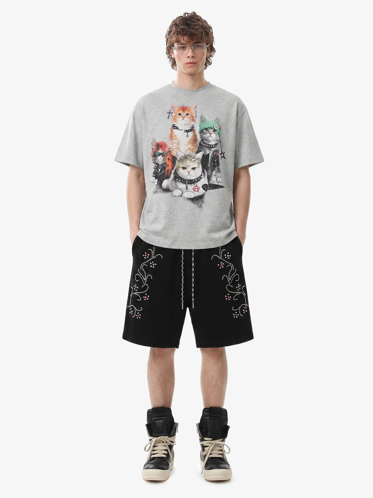 Rhinestone Graphic Knit Shorts