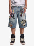 Charm Detail Graphic Denim Shorts