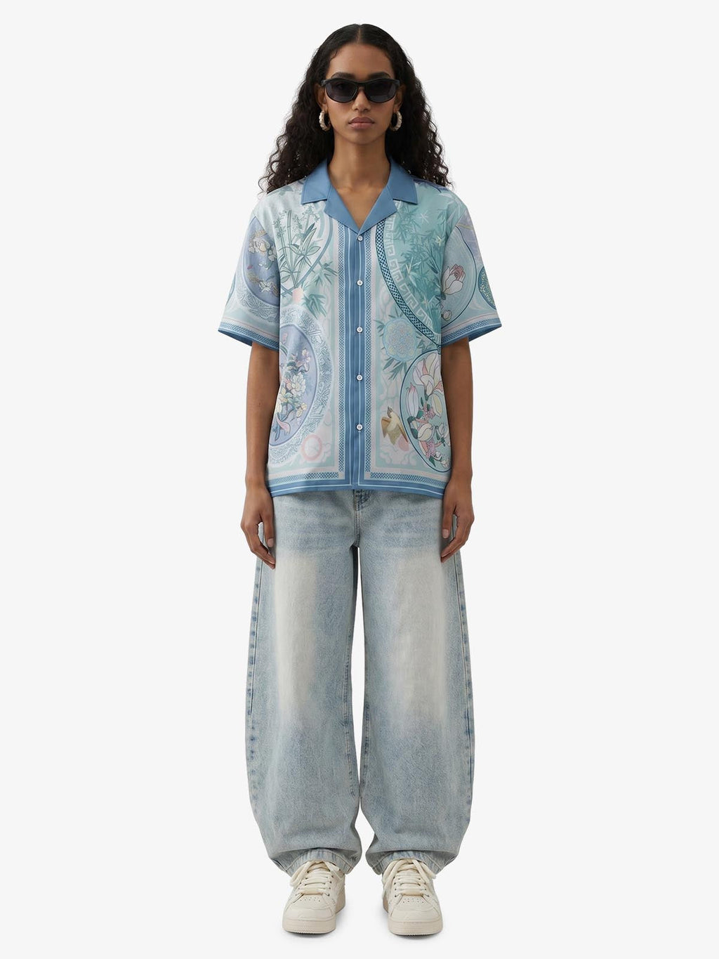Porcelain Floral Camp Collar Boxy Shirt