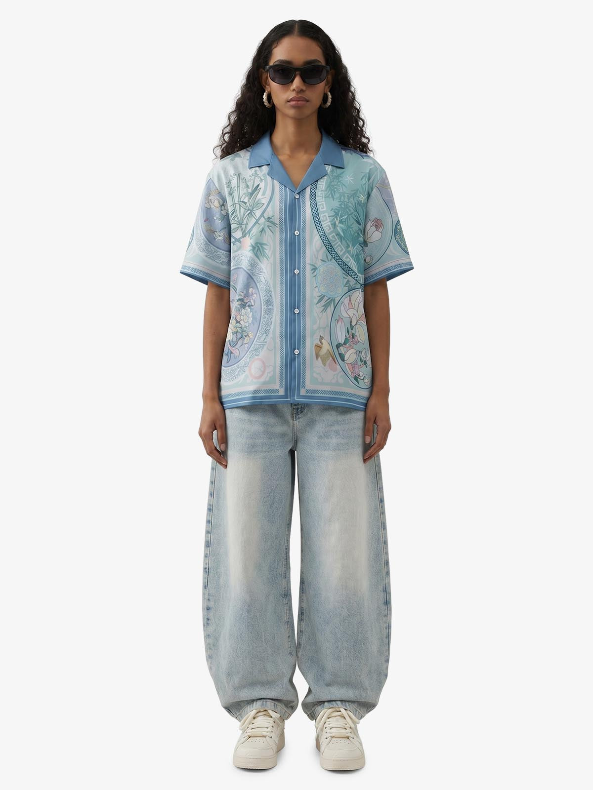 Porcelain Floral Camp Collar Boxy Shirt