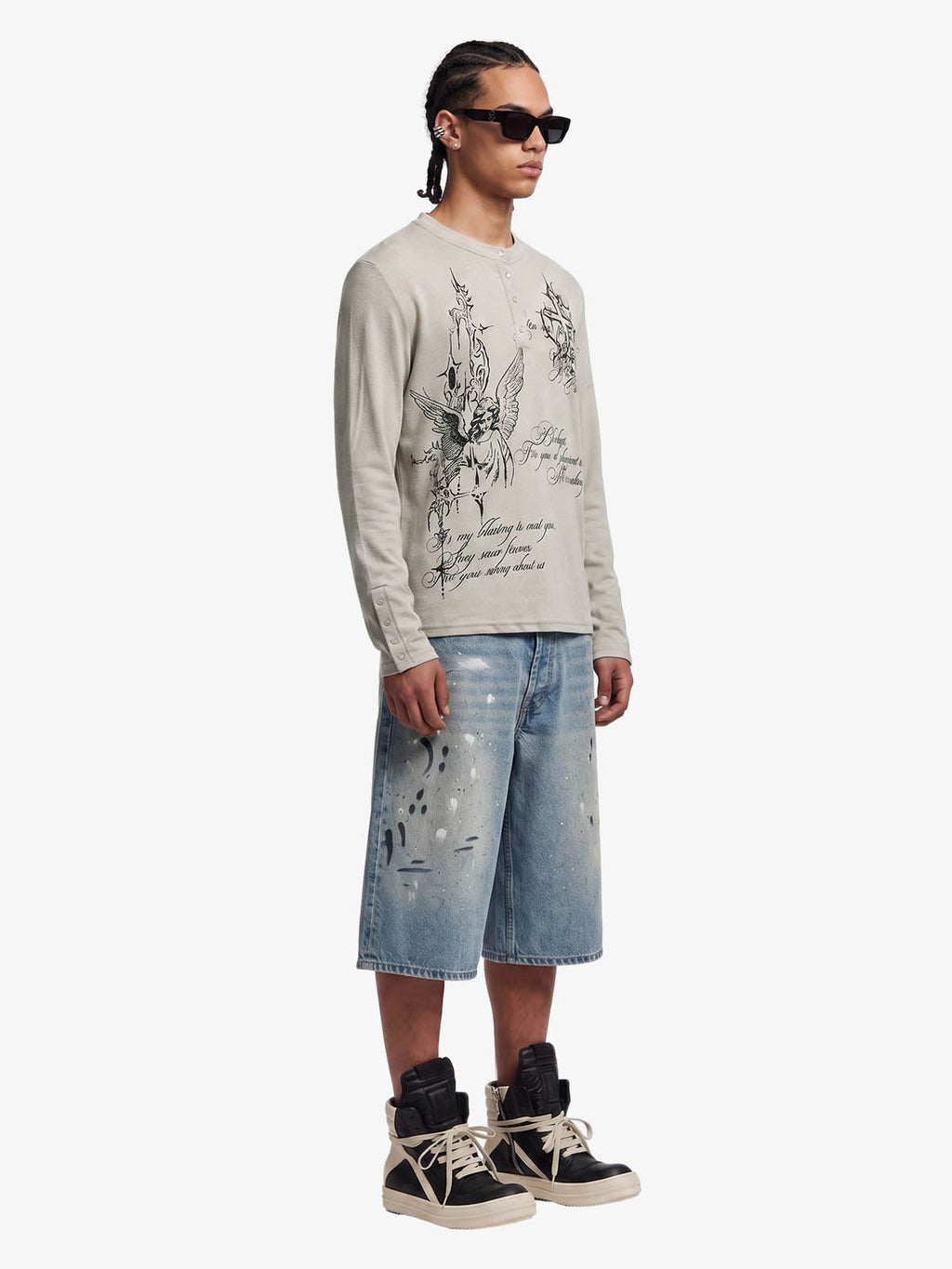 Gothic Angel Graphic Long Sleeve Henley T-Shirt