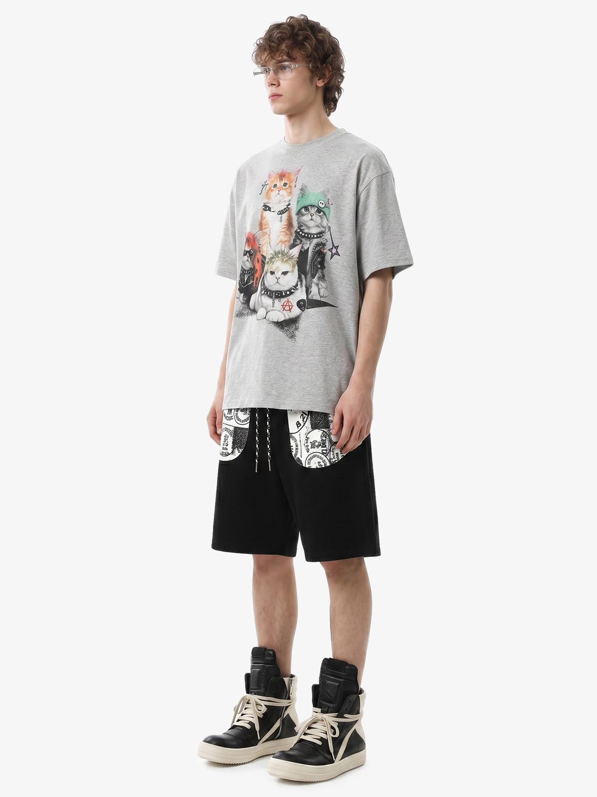 Stamp Print Patch Pocket Knit Shorts