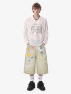 Flower Patch Distressed Denim Shorts