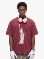 Statue of Liberty Print and Star Details T-Shirt