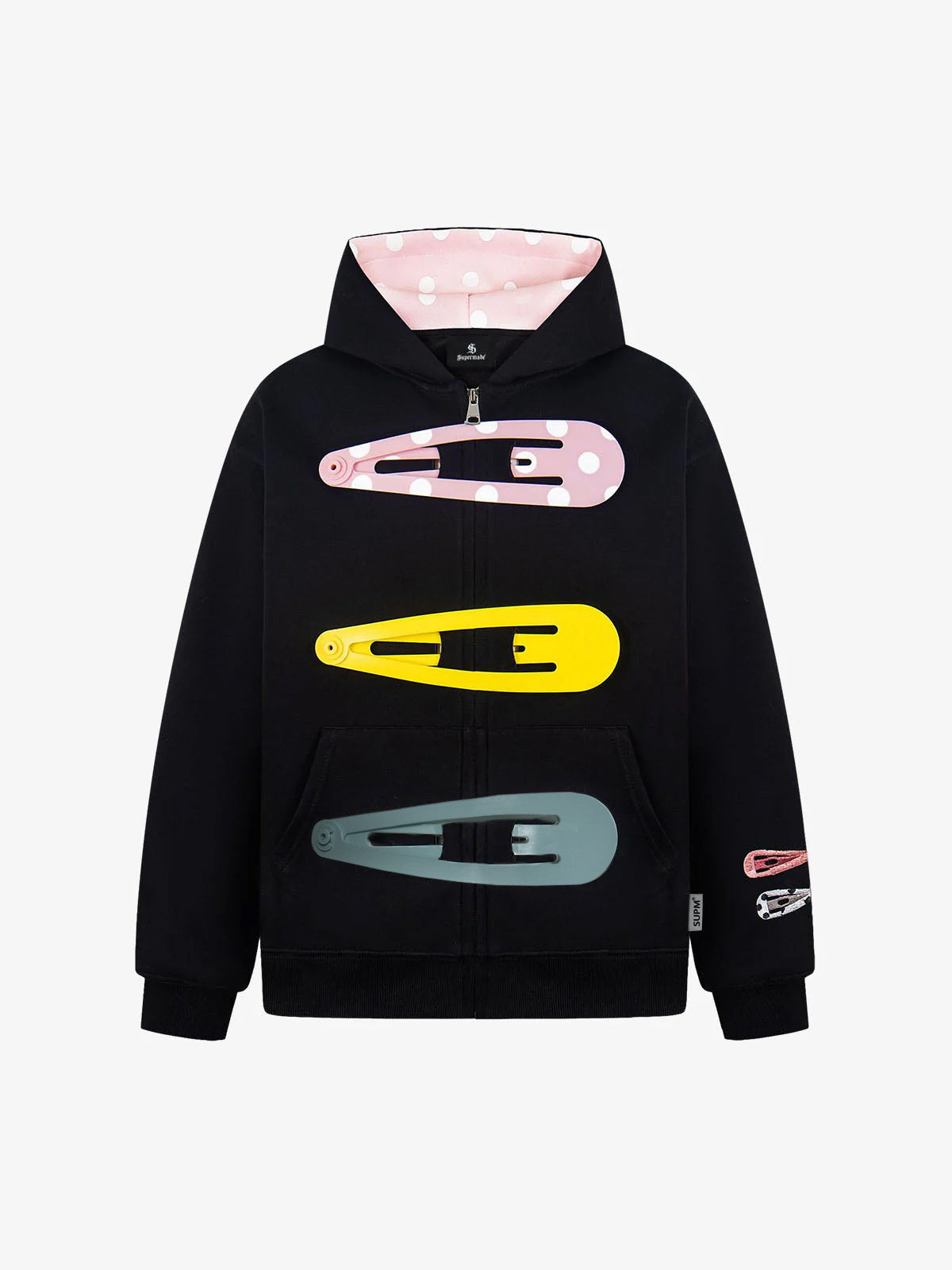 Detachable Hair Clip Decoration Zip Up Hoodie