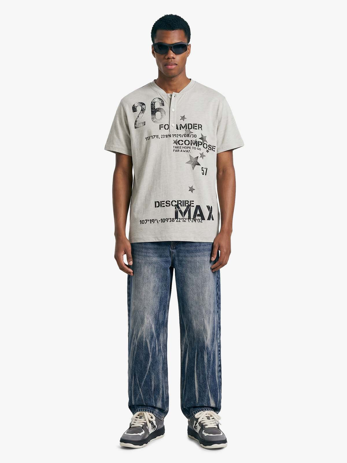 Vintage Coordinate Graphic Henley T-Shirt