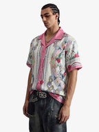 Baroque Floral Satin Camp Collar Boxy Shirt