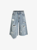 Distressed Light Wash Denim Shorts - 2639