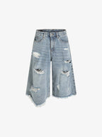Distressed Light Wash Denim Shorts - 2639