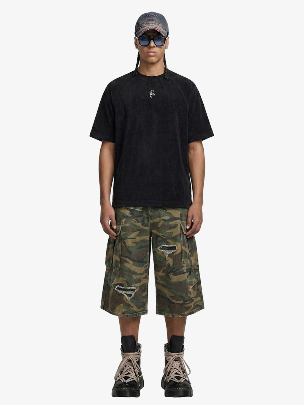 Retro Ripped Camouflage Cropped Shorts- 2387