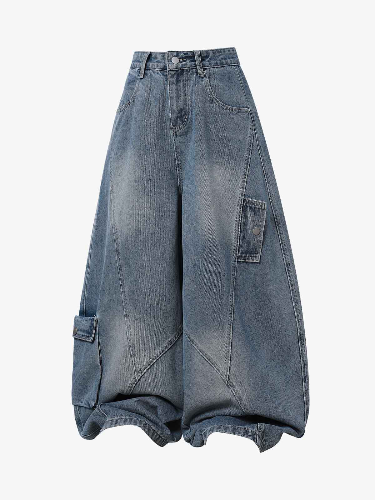 3D Curved Panel Stacked Wide-Leg Denim Jeans