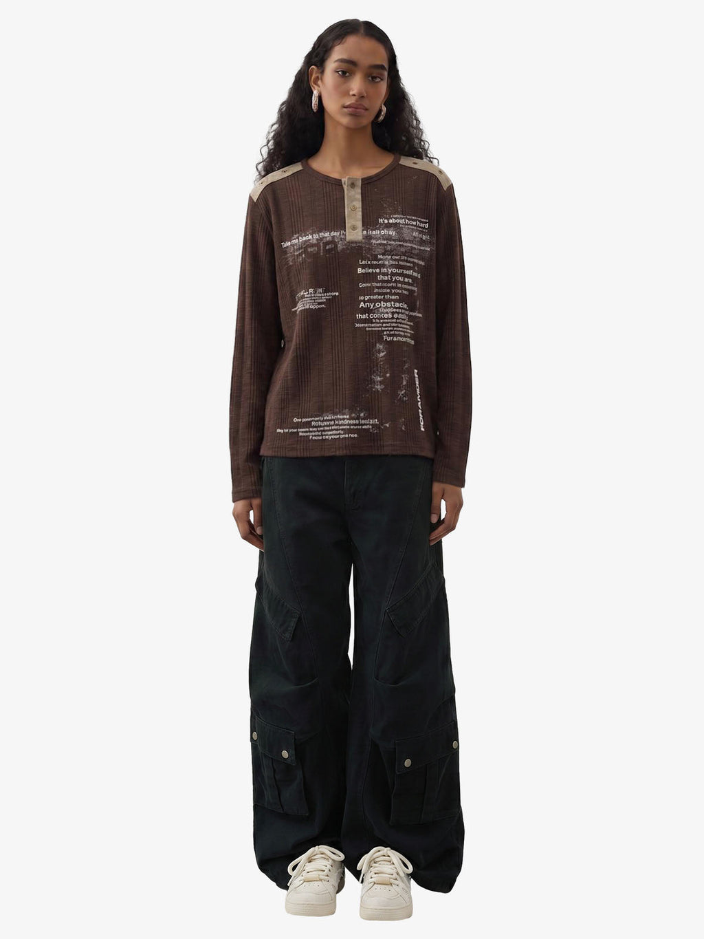 Vintage Graphic Henley Long Sleeve T-Shirt