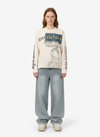 Waffle Knit Graphic Print Crewneck Sweatshirt - 2496