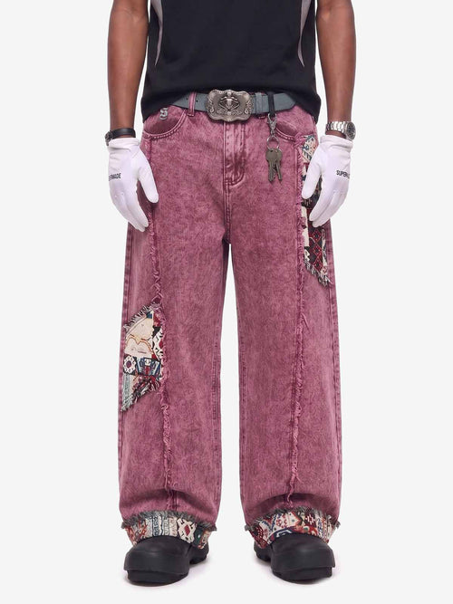 Boho Tapestry Patch Denim Jeans