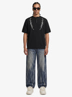 Graphic Floral Knit Henley T-Shirt