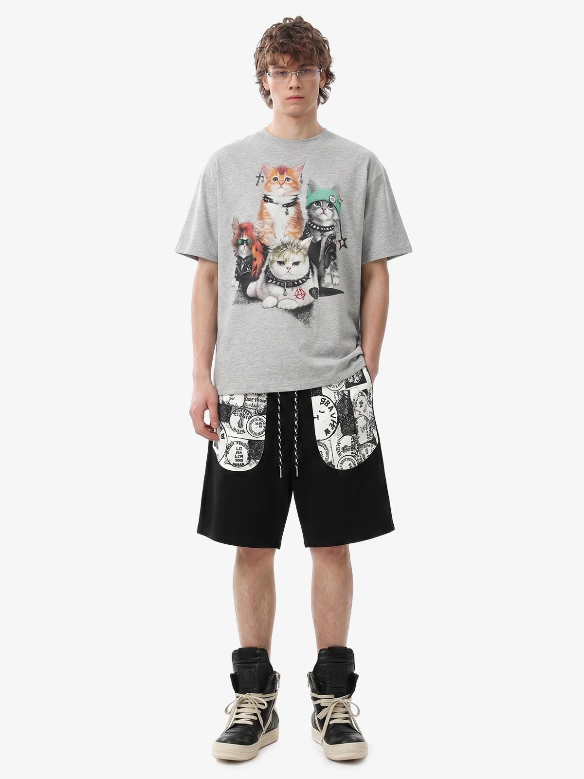 Stamp Print Patch Pocket Knit Shorts
