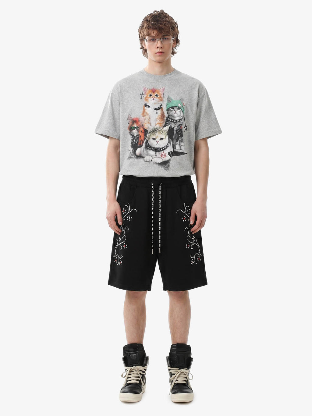 Rhinestone Graphic Knit Shorts