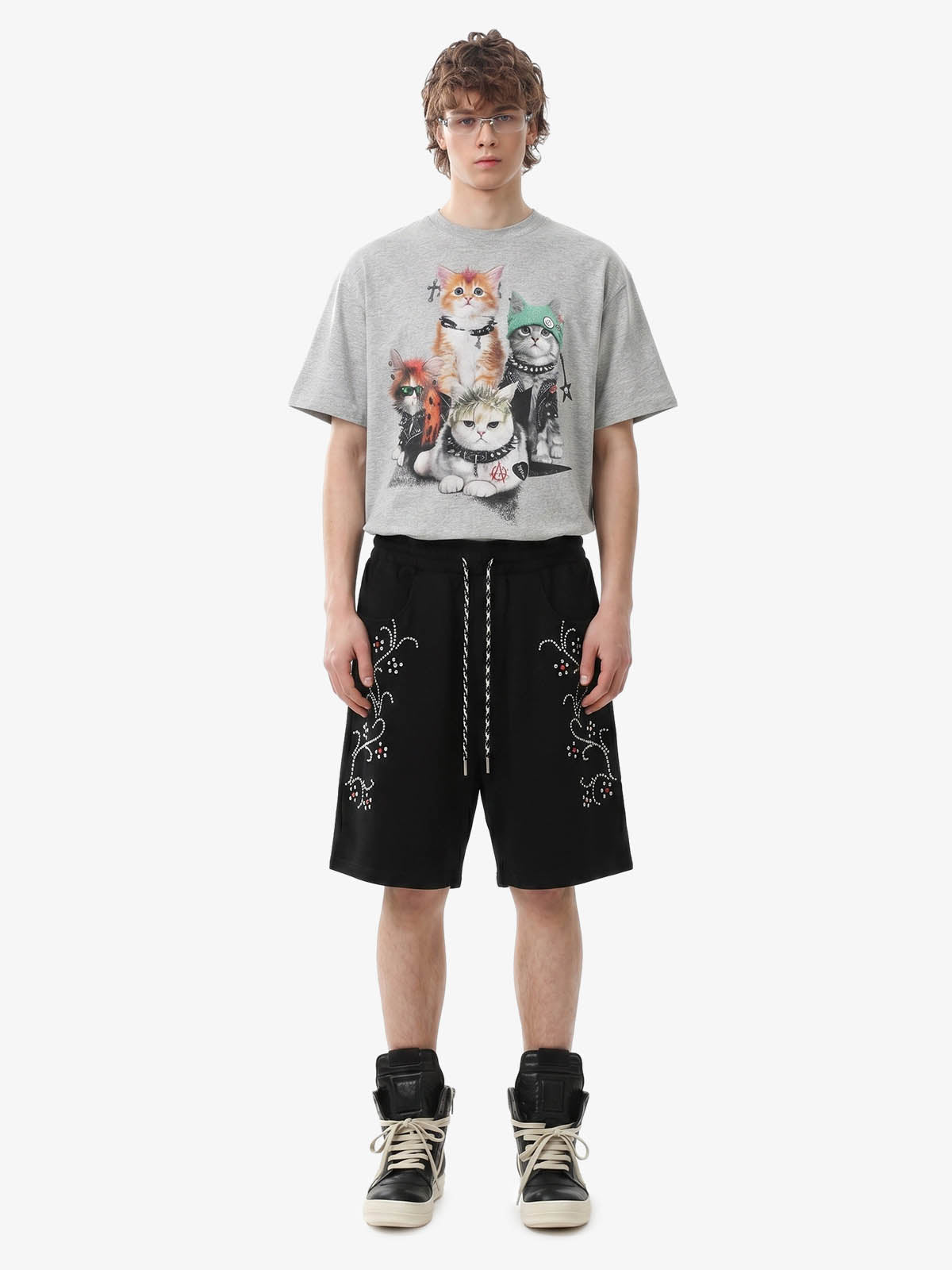 Rhinestone Graphic Knit Shorts