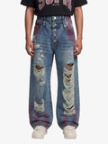 Double-Waist Distressed Wide-Leg Jeans