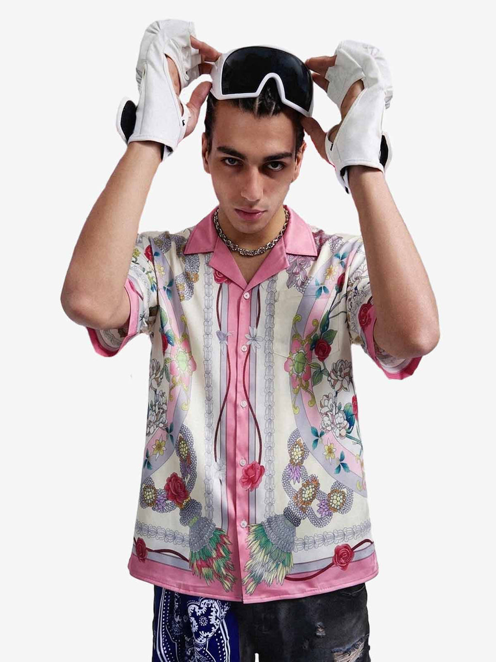 Baroque Floral Satin Camp Collar Boxy Shirt