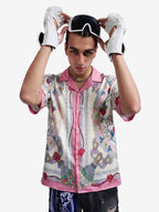 Baroque Floral Satin Camp Collar Boxy Shirt